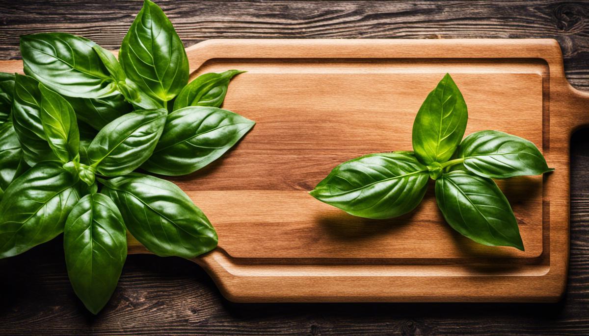 Image: Fresh basil leaves on a cutting board