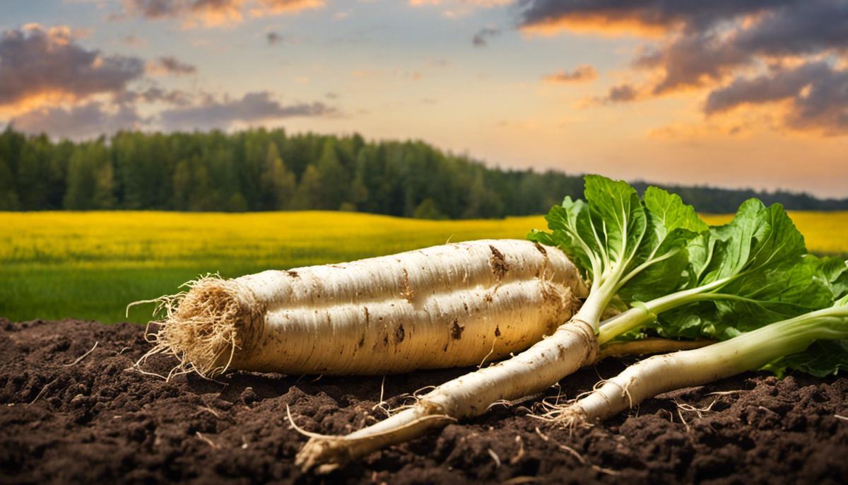 A picture of horseradish root freshly harvested from the ground.