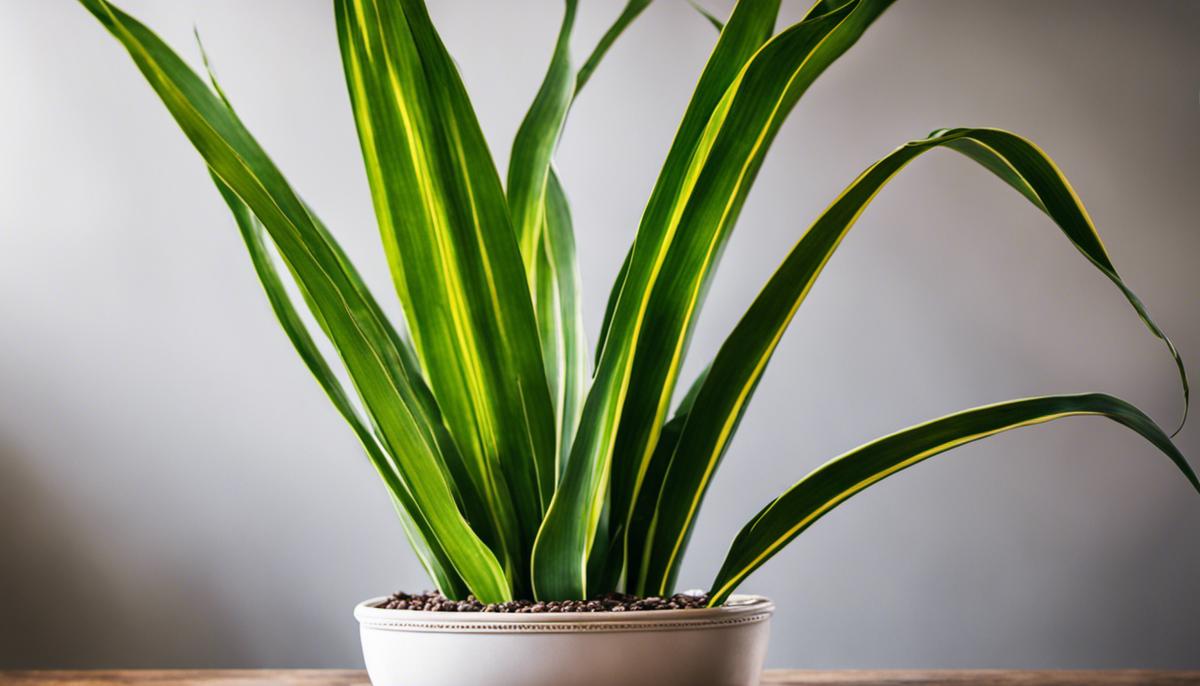 A photo of a healthy snake plant with tall leaves and vibrant green color.