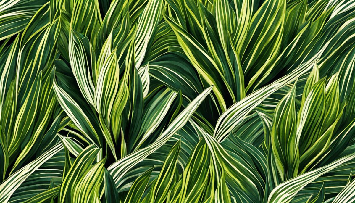 Illustration of a healthy snake plant with vibrant green leaves and a variegated pattern.