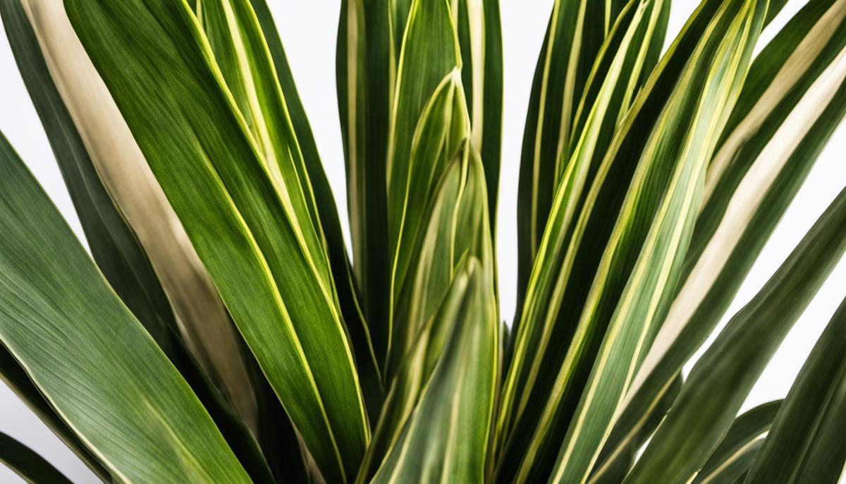 A close-up image of a snake plant with multiple tall, rigid leaves growing vertically from a pot.