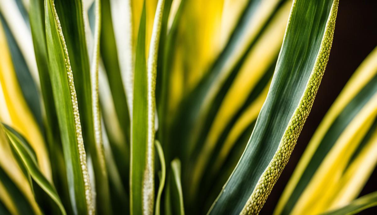 A close-up image of a snake plant with yellowing leaves and drooping stems, indicating poor health.